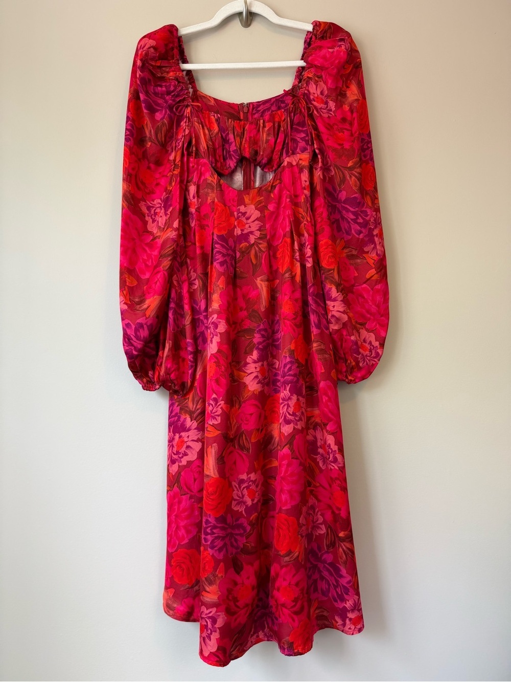 For Love & Lemons NWT Nikki Red Floral Midi Dress Size XS Balloon Sleeve